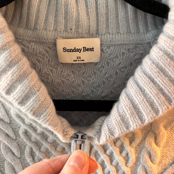 Sunday Best Baby Blue Cable Knit Zip Sweater - Picture 4 of 4
